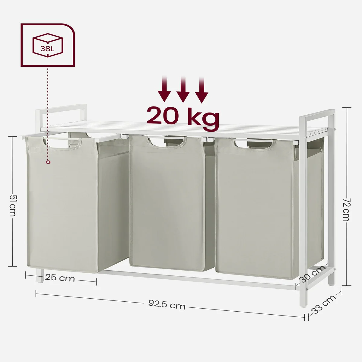 Calicosy - Wasmand 3 compartimenten - H72 cm - Image 9