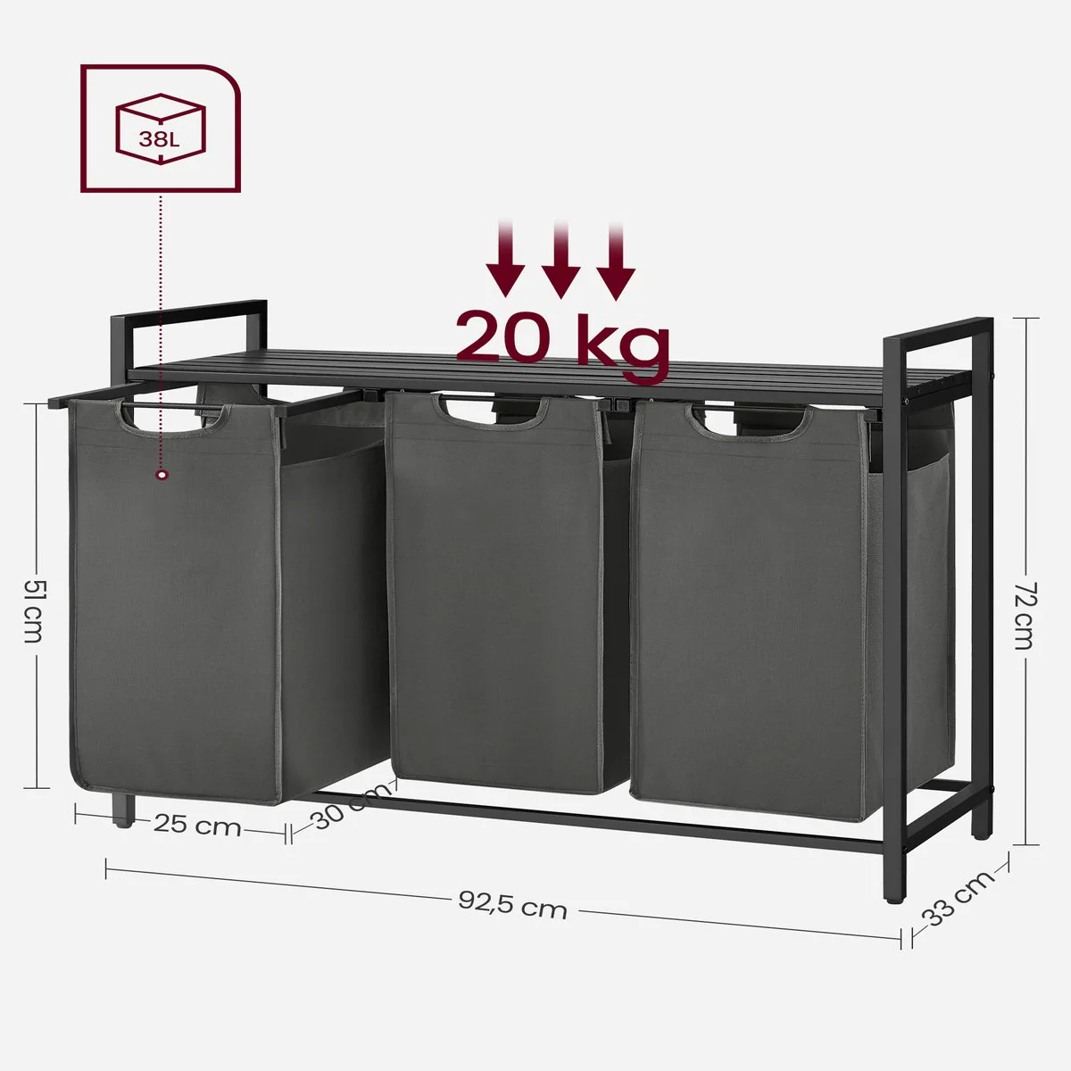 Calicosy - Wasmand 3 compartimenten - H72 cm - Image 9